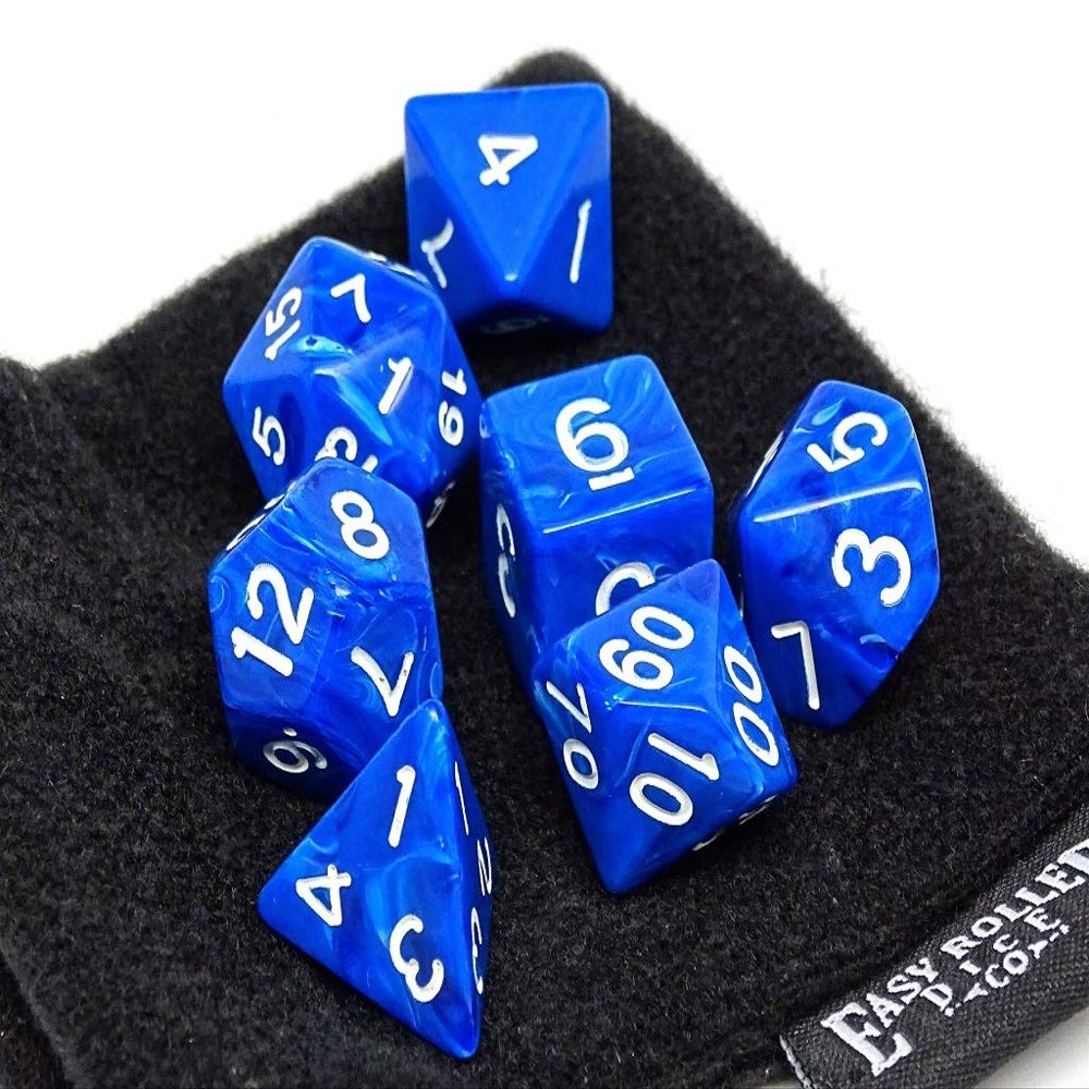 7 Piece Blue Fossil Polyhedral Dice Set - Classic RPG Dice Set for Tabletop Gaming - Includes a Free Small Dice Bag