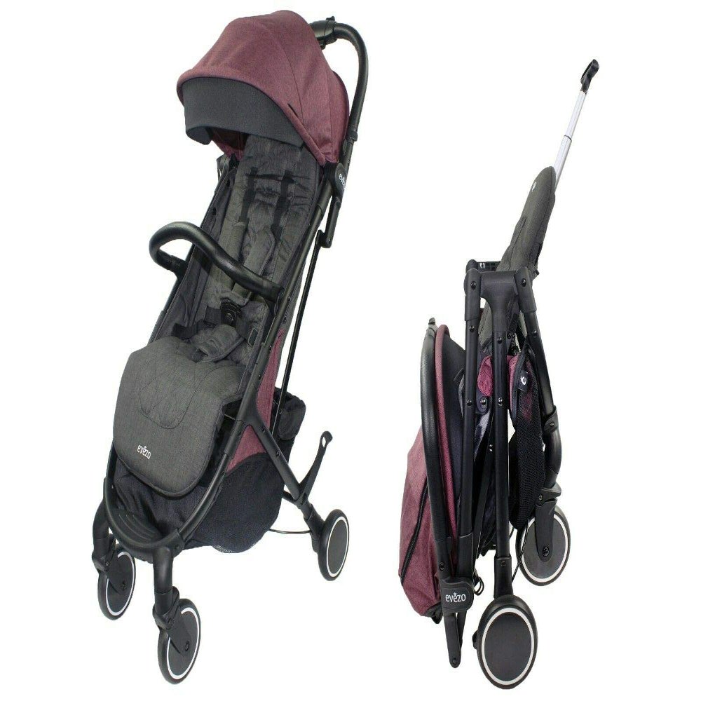 Evezo Channy Lightweight Roll 'N' Go Folding Travel Stroller- Gray (Dusty Rose)