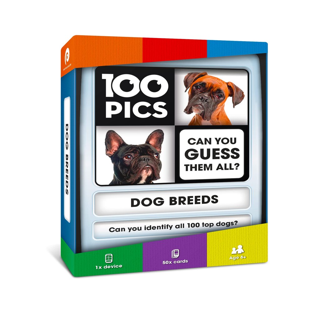 100 PICS Dogs Travel Game | Learn 100 Dog Breeds Flash Cards with Slide Reveal Case | Card Game, Gift, Stocking Stuffer | for Kids and Adults | Ages 6+