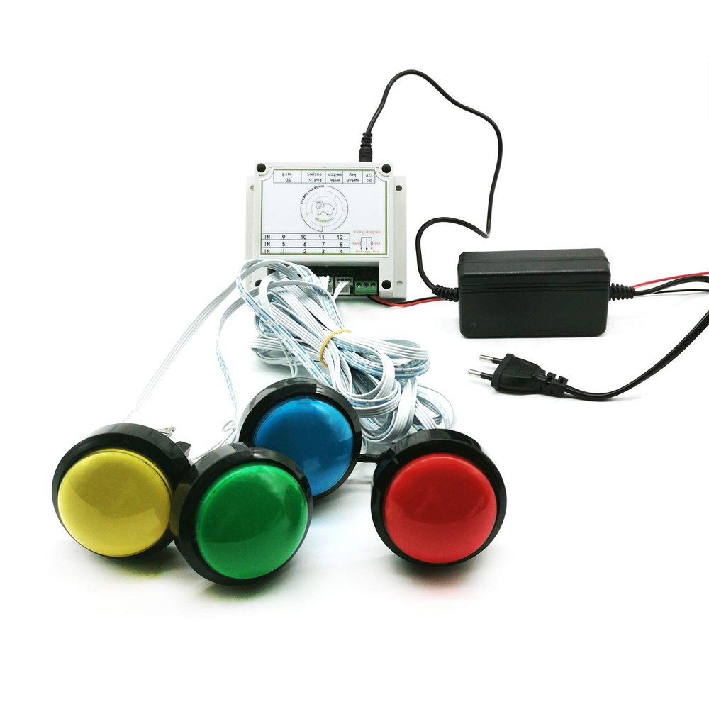 Escape Room Props 5 Different Colors Buttons Mechanism Press It In Order To Control 12V Magnet Lock For Exit Game Owner Player Adventurer (3 Button, No Video)