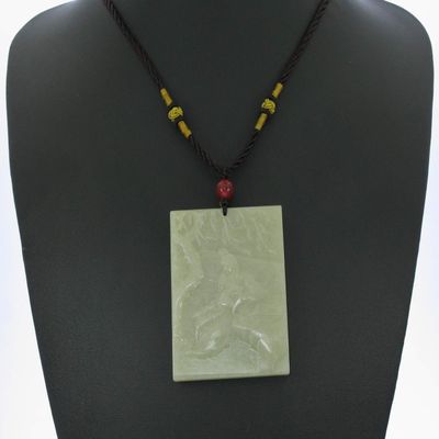 2.4" China Certified Nature Hetian Nephrite Sugar Jade Man Playing Chess Hand Carved Pendant 4982