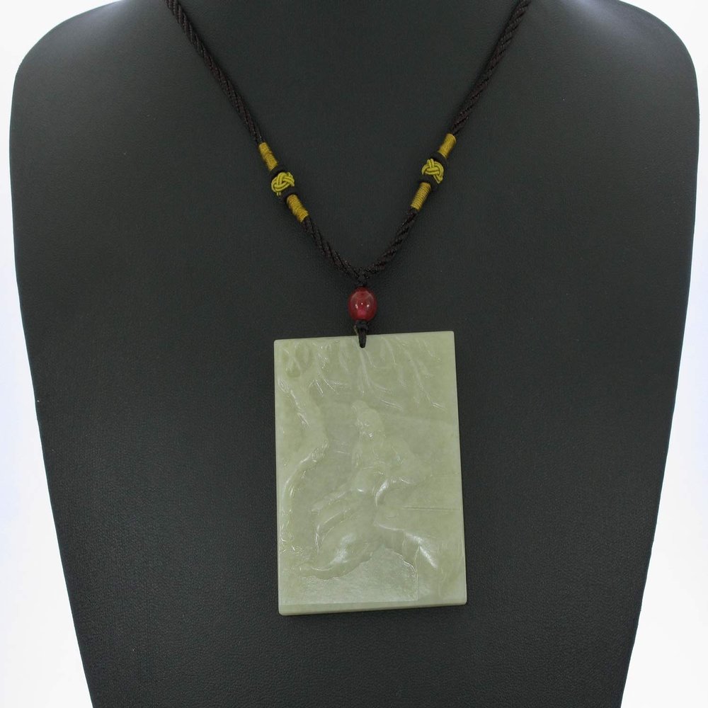 2.4" China Certified Nature Hetian Nephrite Sugar Jade Man Playing Chess Hand Carved Pendant 4982
