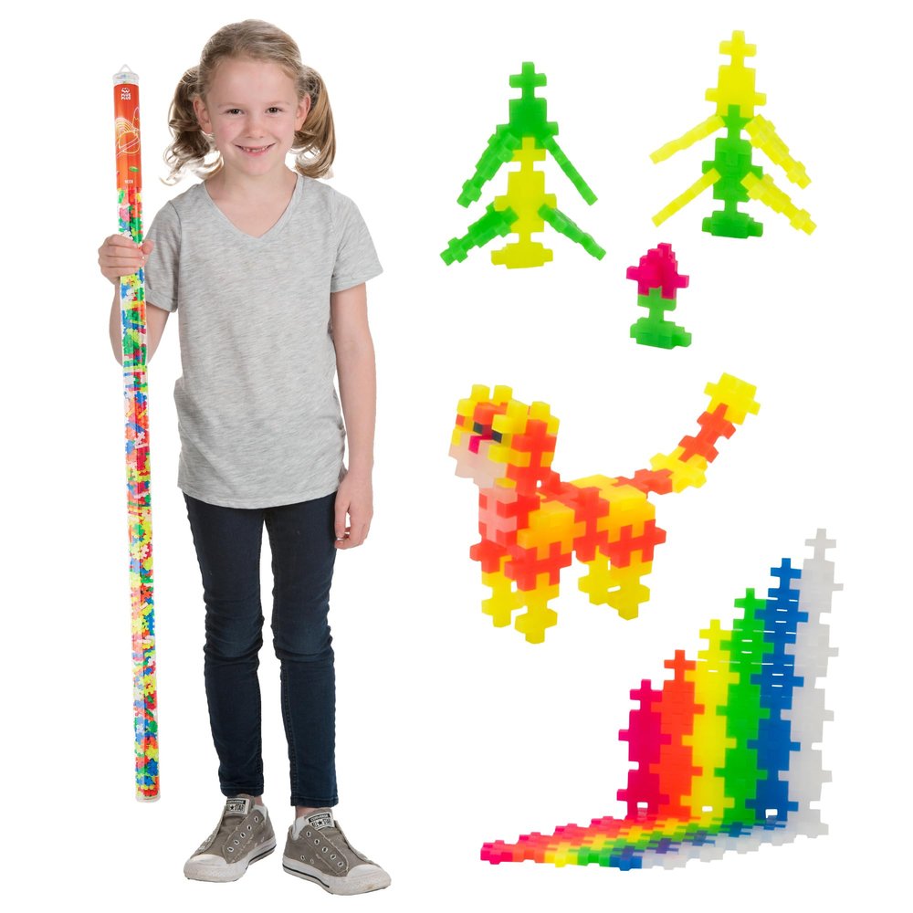 Plus Plus 500 Piece Super Tube, Interlocking Building Block 3D Puzzle Kit, Kids Stem Connecting Toys - Neon Color Mix