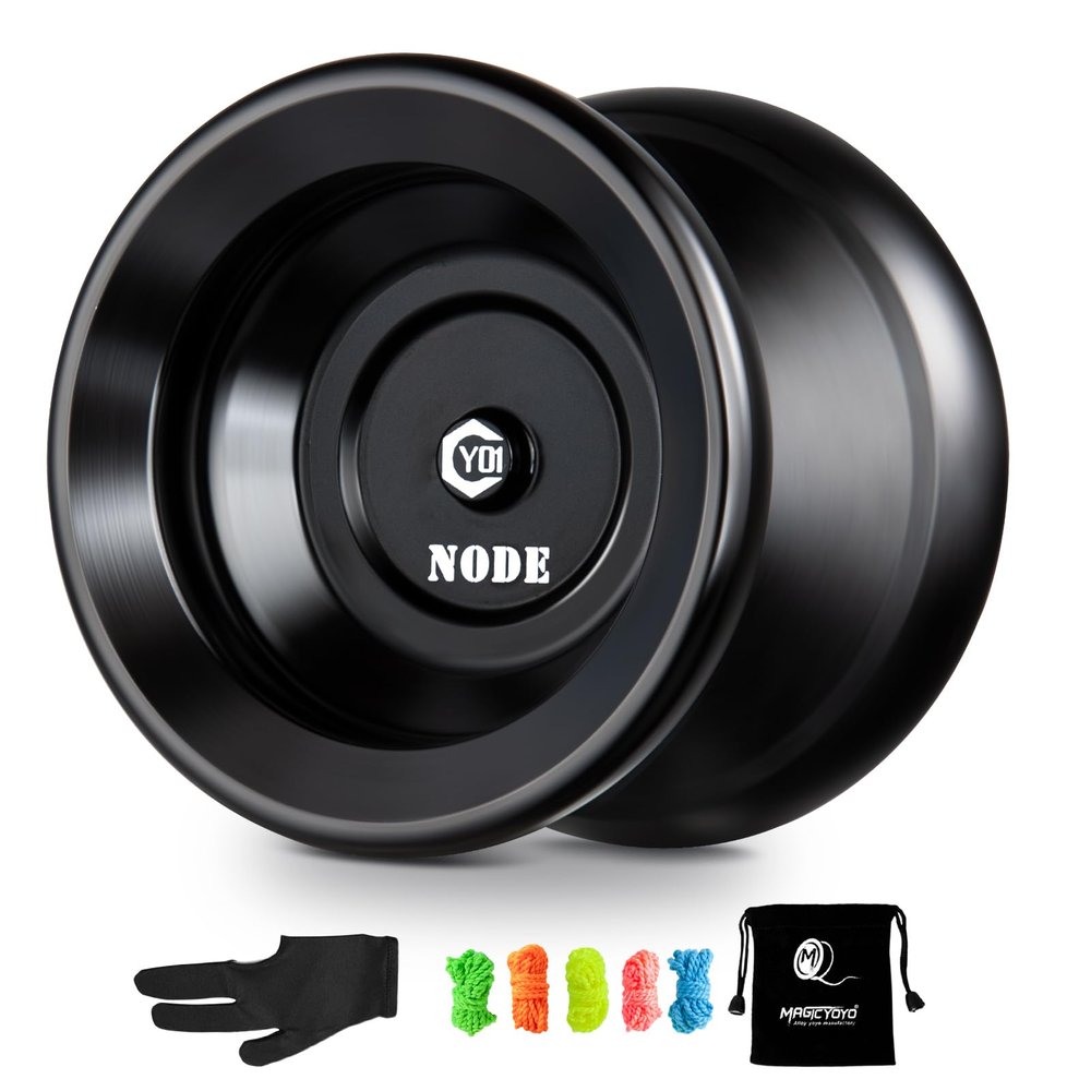 MAGICYOYO Professional Unresponsive Yoyo Y01 Node, Metal Aluminum Yo Yo for Advanced Player, Superior Stable, + 30% Sleep Time, + 5 Replacement Yo-yo Strings, Storge Bag, Glove (Black)