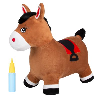 INPANY Bouncy Horse Hopper for Toddlers - Hopping/Bouncing Horse, Inflatable Ride-on Animal Toy for Kids/Children - Plush Covered (Includes Pump)