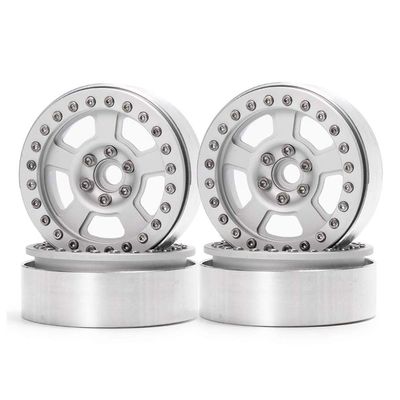 4Pcs 2.2" Alloy Beadlock Wheel Rims for 1/10 RC Axial Wraith RR10 SCX10 TRX-4 D90 (Silver)
