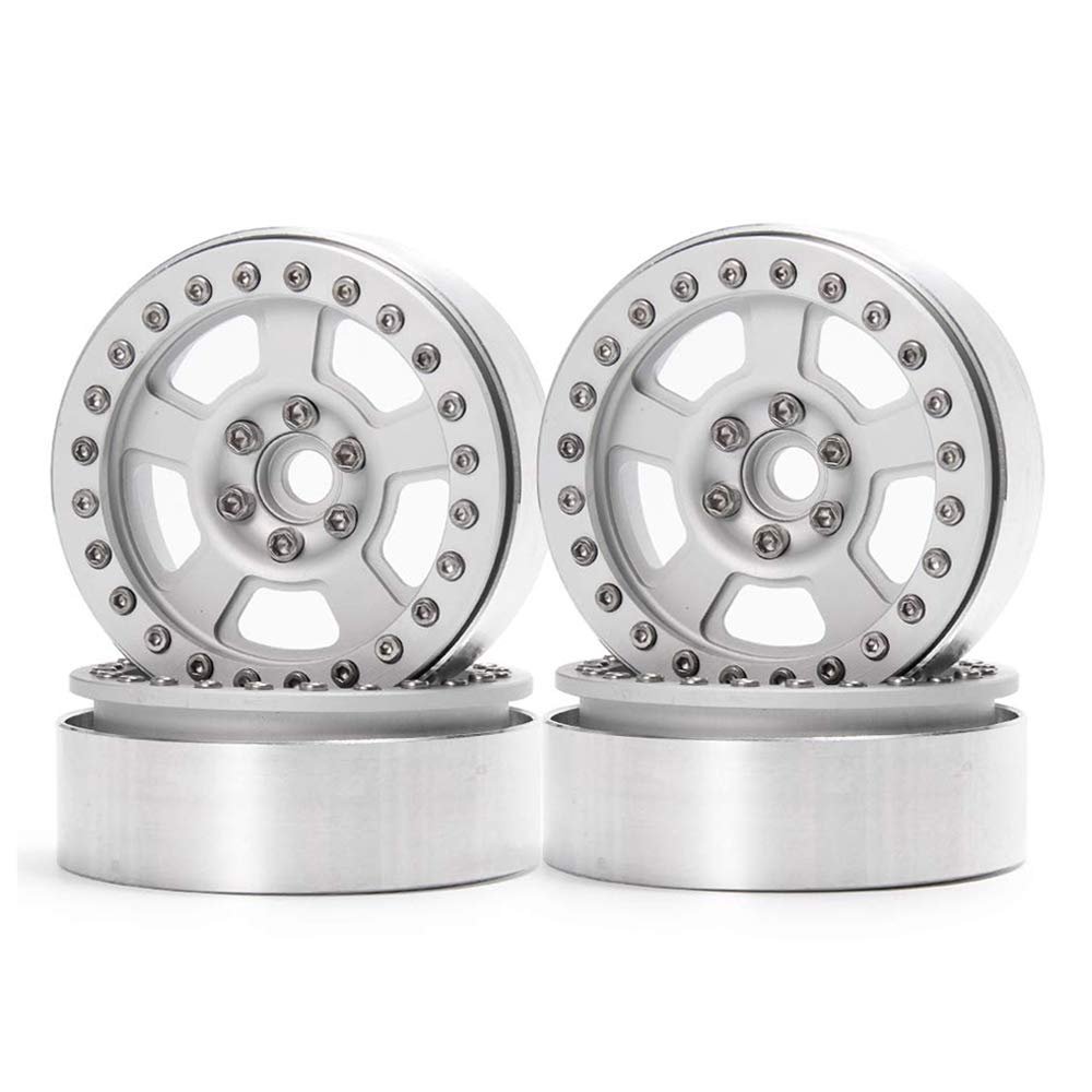 4Pcs 2.2" Alloy Beadlock Wheel Rims for 1/10 RC Axial Wraith RR10 SCX10 TRX-4 D90 (Silver)
