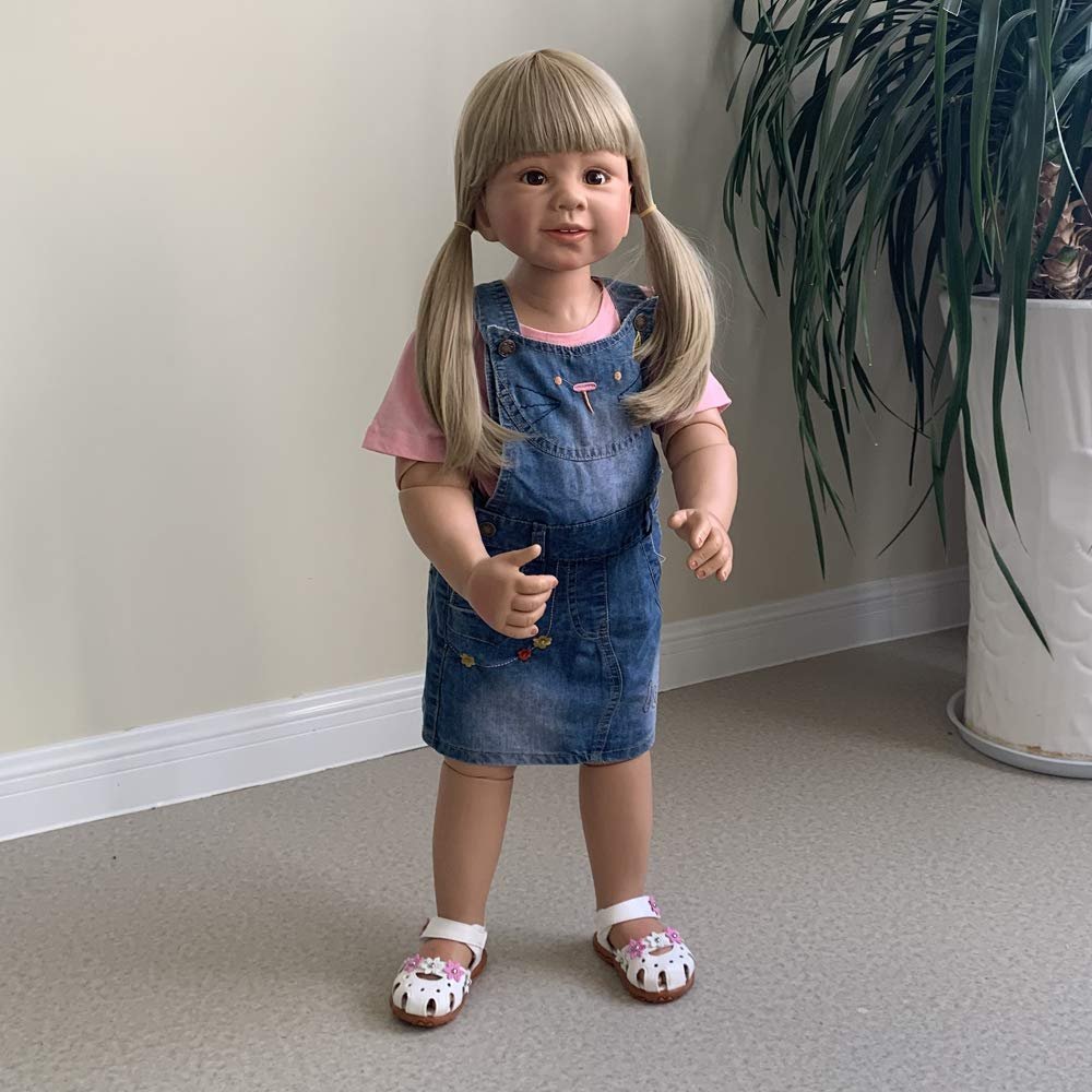 34inch Reborn Toddler Dolls,Huge Baby Full Body Hard Vinyl Girl Realistic Doll with Long Hair Age 3 Dress Model Collectible High Qualtity(no Girl Parts)