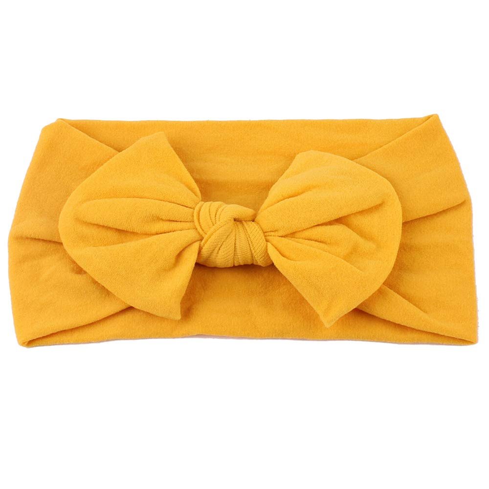AKOAK 1 Pack Solid Color Skin-friendly Baby Headband Elastic Soft Nylon Headband Cute Baby Bow Headband (Yellow)