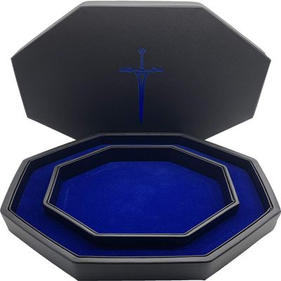 Blue Sword - Dice Tray of Holding By Norse Foundry, 8 Octagon Shape Dice Rolling Tray for Role Playing Dice Games, Dice Box Storage, Removable Top Lid  Soft Padded Inner Lining