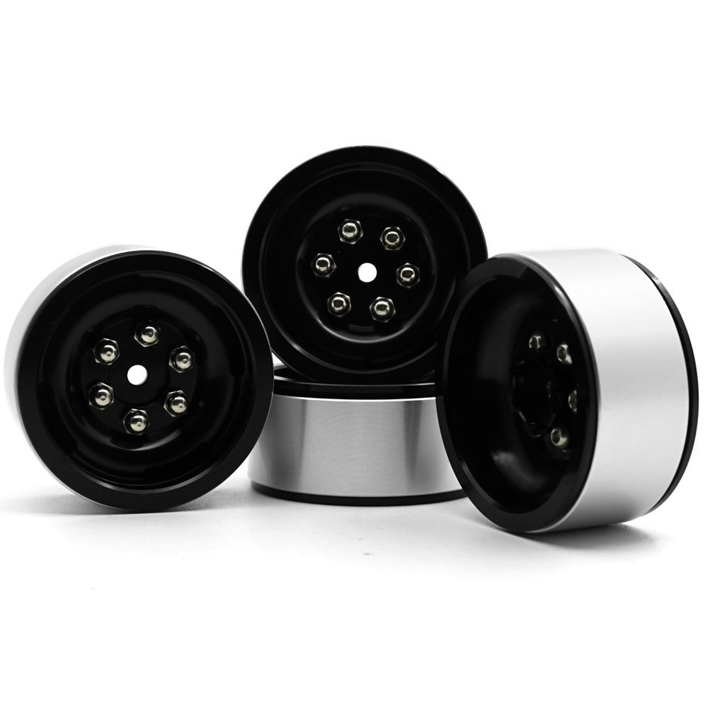 4Pcs 1.9" Aluminum Metal Wheel Rims for 1/10 RC Axial SCX10 Tamiya CC01 D90 D110, Silver Black
