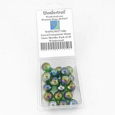 Wondertrail Oily GreenTransparent 16mm Glass Marbles Pack of 20