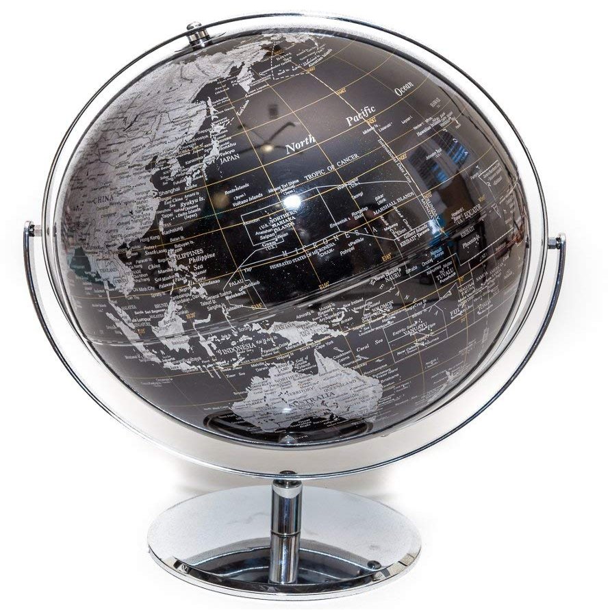 Black & Silver Globe of the World 10"