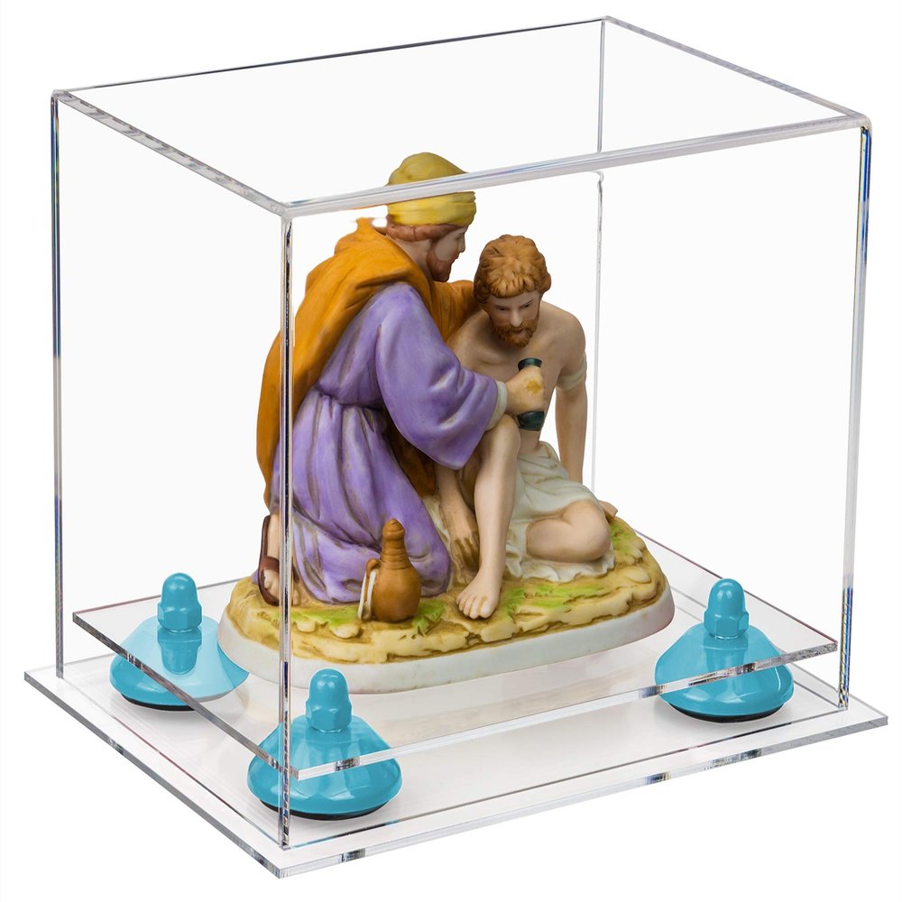 Better Display Cases Versatile Clear Acrylic Display Case - Small Rectangle Box with Light Blue Risers and Clear Base 8.25" x 6" x 6.75" (A003-BLR)