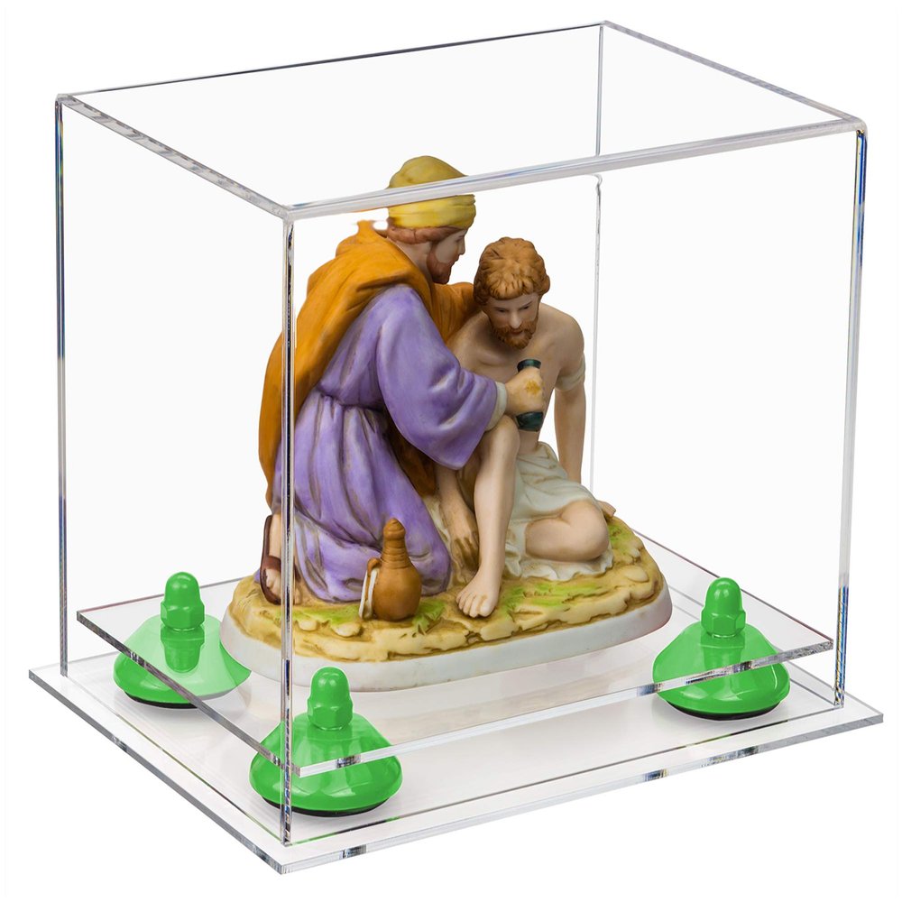 Better Display Cases Versatile Clear Acrylic Display Case - Small Rectangle Box with Green Risers and Clear Base 8.25" x 6" x 6.75" (A003-GRR)