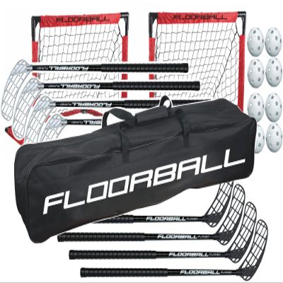 FloorballPlanet 4v4 Floorball Kid Set 75 cm Straight Blade Sticks, 8 Balls, 2 Goals & Stickbag