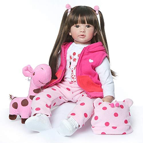 24inch Toddler Reborn Doll,Soft Silicone Vinyl Lifelike Baby Doll Detail Painting Christmas Birthday Gift+Long Hair