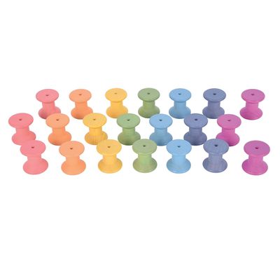 TickiT Rainbow Wooden Spools - Set of 21 - Assorted Colors - Loose Parts Wooden Toy for Babies and Toddlers 10m+ - Inspire Curiosity and Open-Ended Play