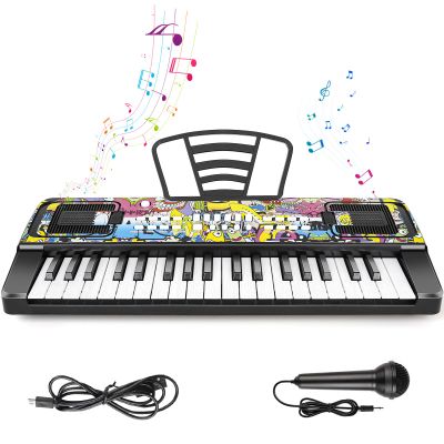 Kids Keyboard Piano, 37 Keys Keyboard Electric Digital Piano, Early Learning Educational Musical Toys Piano for Kids Toddlers Beginners with Music Stand, Microphone - Christmas Birthday Gifts, Black