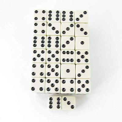 Ivory Opaque Squared Corner Dice Black Pips D6 16mm (5/8in) Pack of 50 Wondertrail