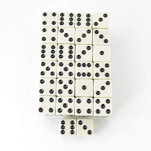 Ivory Opaque Squared Corner Dice Black Pips D6 16mm (5/8in) Pack of 50 Wondertrail