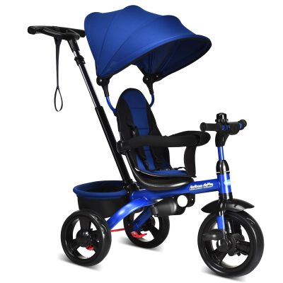 INFANS Kids Tricycle, 6 in 1 Stroll Trike with Adjustable Push Handle, Removable Canopy, Retractable Foot Plate, Lockable Pedal, Detachable Guardrail, Suitable for 10 Months to 5 Years (Blue)