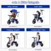 INFANS Kids Tricycle, 6 in 1 Stroll Trike with Adjustable Push Handle, Removable Canopy, Retractable Foot Plate, Lockable Pedal, Detachable Guardrail, Suitable for 10 Months to 5 Years (Blue) view 4