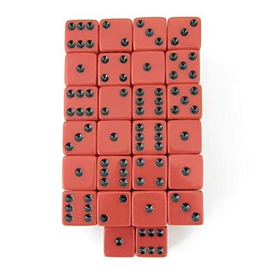 Red Opaque Squared Corner Dice Black Pips D6 16mm (5/8in) Pack of 50 Wondertrail