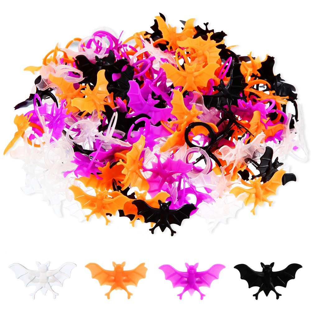 160 Pcs Halloween Bat Rings Bulk Plastic Bat Rings for Cupcake Topper Trick or Treat Halloween Party Favor Home Decoration