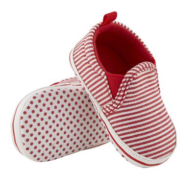 Stephan Baby Non-Slip Canvas Shoe-Style Foot Finders, Stripes, Red & White, Fits 6-12 Months