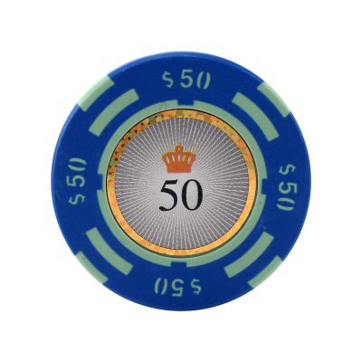 Versa Games Crown Casino Clay Poker Chips in 13.5 Gram Weight - Pack of 50 (Choose Colors) (Blue)