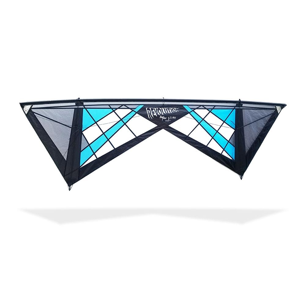 Revolution Kites Reflex RX Spider Kite (Vented Model) - Handles/Line Set / 1 Extra Rod and Sleeve (Bright Blue/Grey/Black/Black Center)