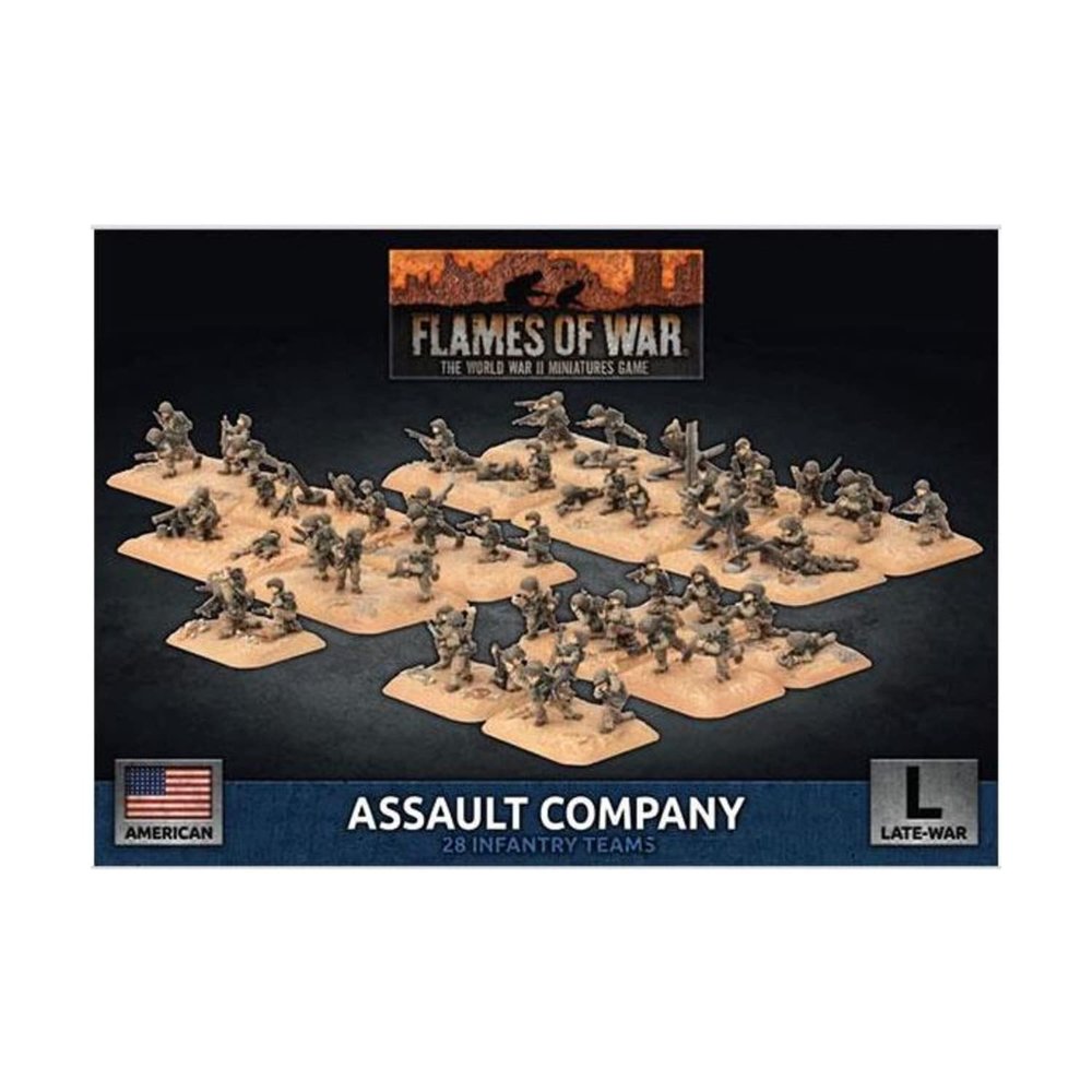 Flames of War: American Assault Company (Late-War) - Miniature Wargame - Ages 16+ - 37 Pieces - Plastic & Metal - Assembly Required