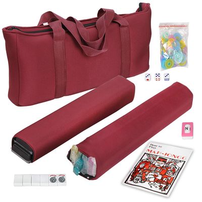 HNDTEK American Mahjong Set 166 Tiles, 4 Colors All-in-One Rack/Pushers, Red Soft Bag and Accessories Classic Full Size Complete Mahjong Set.