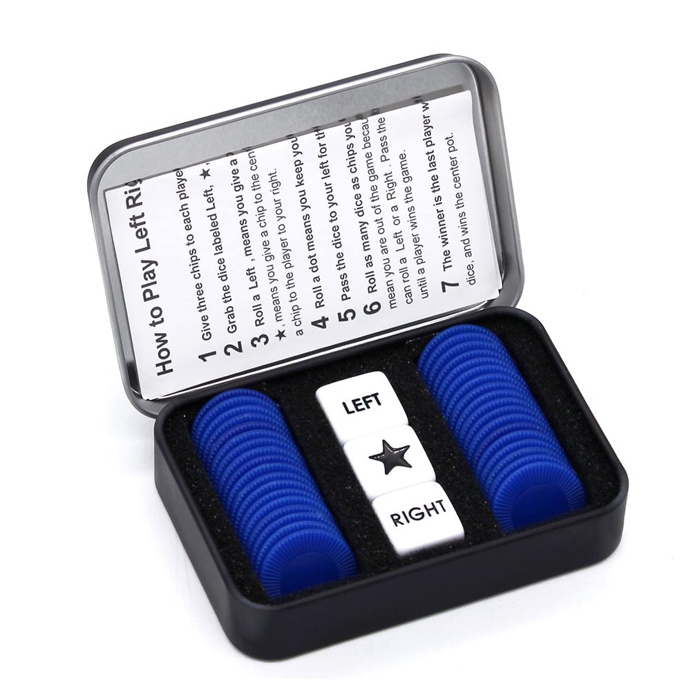 Bilywey Left Right Dice Set with 3 Dices + 36 Blue Chips (Blue)