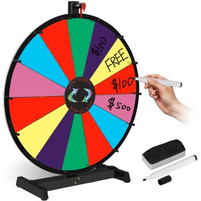 JupiterForce 24" Tabletop Color Prize Spinning Wheel 14 Slots Prize Spinner with Dry Eraser & Marker Pen Editable Carnival Fortune Spin to Win Casino Wheel Game Equipment