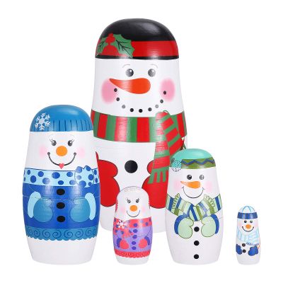 Wooden Snowman Nesting Dolls 5 Layers Russian Matryoshka Stacking Toy Christmas Home Decoration Children 2.55 Inch