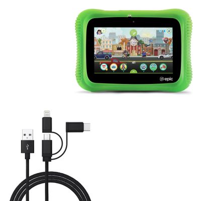BoxWave Cable Compatible with Leapfrog LeapPad Epic Academy - AllCharge 3-in-1 Cable - Jet Black