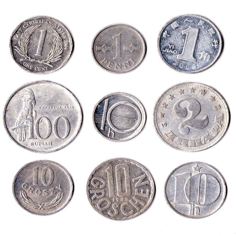 Set of 9 Coins from 9 Different Countries Aluminium Coins LOT