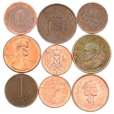 Set of 9 Coins from 9 Different Countries Copper Coins LOT