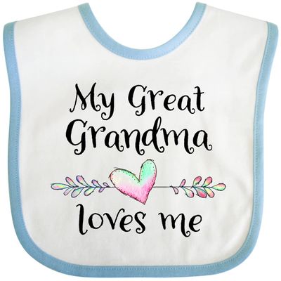 inktastic My Great Grandma Loves Me- Heart Great Grandchild Baby Bib White and Blue 37614