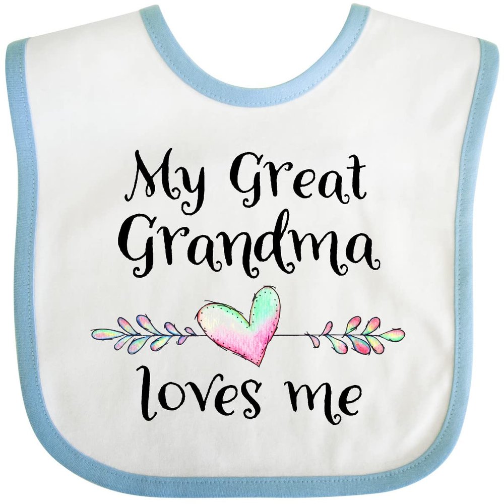 inktastic My Great Grandma Loves Me- Heart Great Grandchild Baby Bib White and Blue 37614