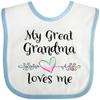 inktastic My Great Grandma Loves Me- Heart Great Grandchild Baby Bib White and Blue 37614 view 1