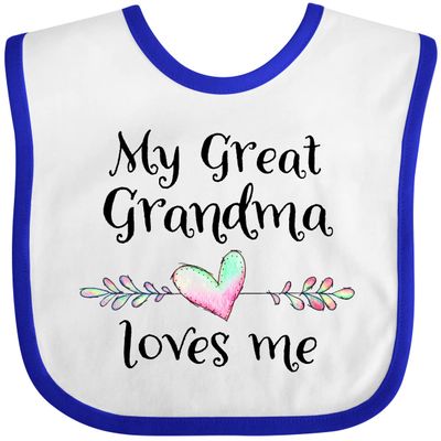inktastic My Great Grandma Loves Me- Heart Great Grandchild Baby Bib White and Royal 37614
