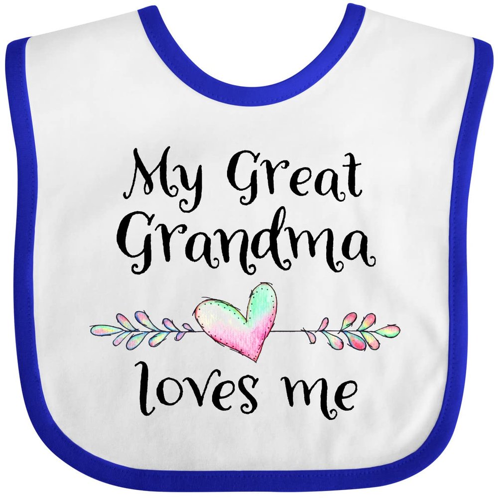 inktastic My Great Grandma Loves Me- Heart Great Grandchild Baby Bib White and Royal 37614