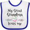 inktastic My Great Grandma Loves Me- Heart Great Grandchild Baby Bib White and Royal 37614 view 1