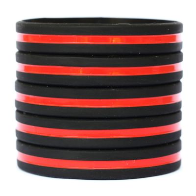 10 Youth Sized Thin Red Line Silicone Wristband Bracelets Fire Services and Fighters Awareness Support