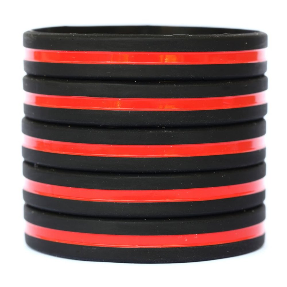 10 Youth Sized Thin Red Line Silicone Wristband Bracelets Fire Services and Fighters Awareness Support