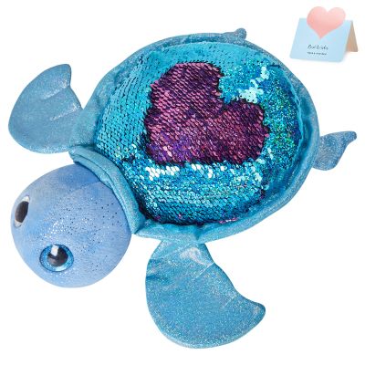 Athoinsu Reversible Sequins Stuffed Animal Sea Turtle Sparkly Soft Plush Toy Ocean Life Tortoise Throw Pillow Birthday Valentine's Day Plushie Gifts for Toddler Kids Boys and Girls, 12'' (Blue)