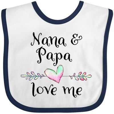 inktastic Nana and Papa Love Me- Heart Grandchild Baby Bib White and Navy 37616